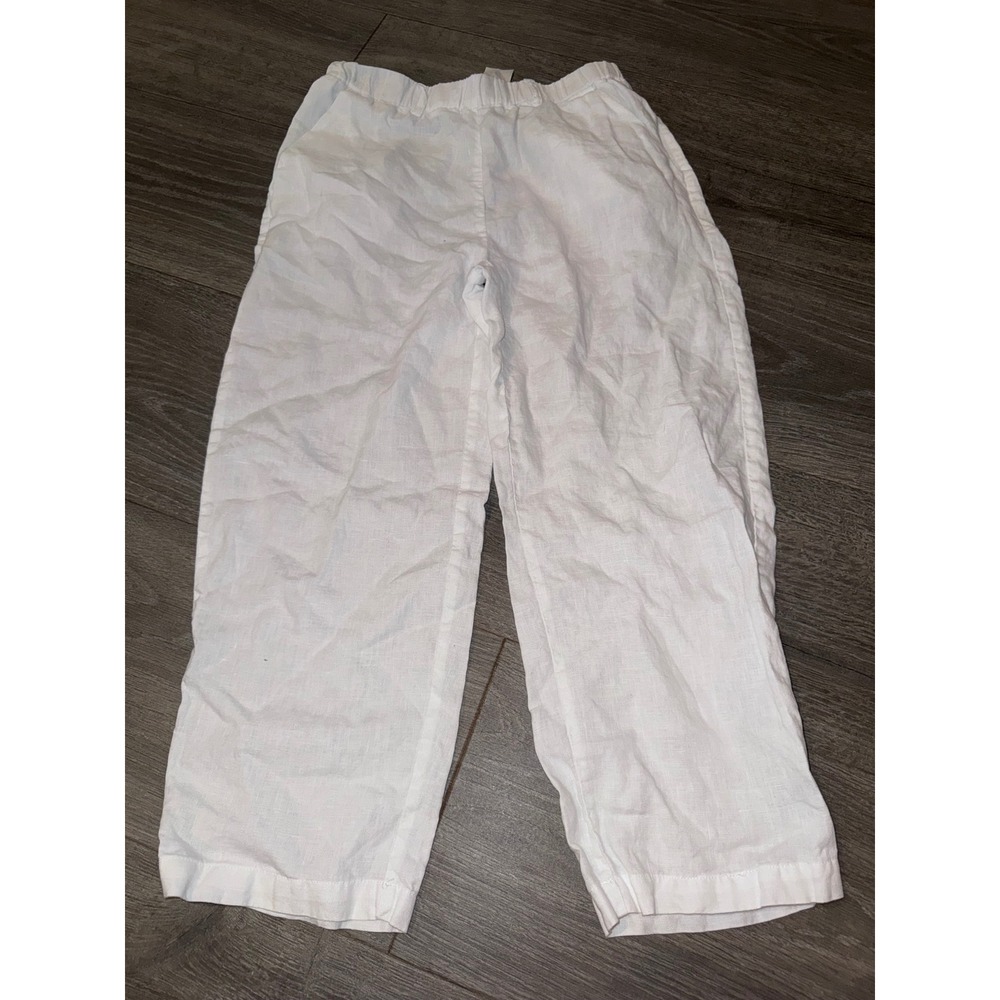 Quince Womens 100% Linen Wide Leg Pants White Elastic Waist Size Medium